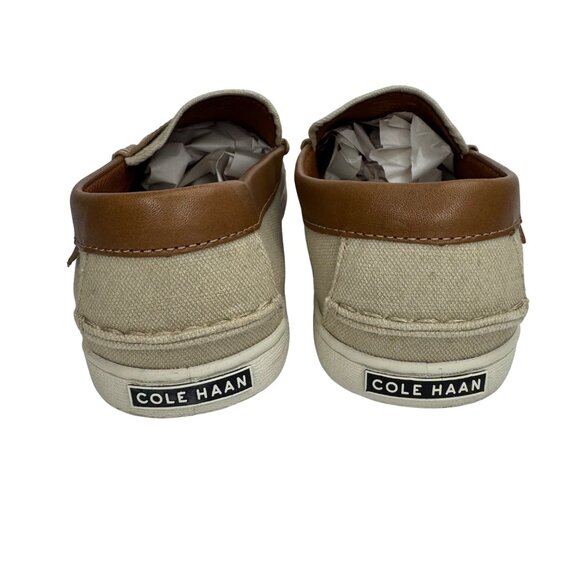 Cole Haan Beige Canvas Nantucket Penny Loafer Brown Leather Detail Men's Sz 10 M - Picture 3 of 10